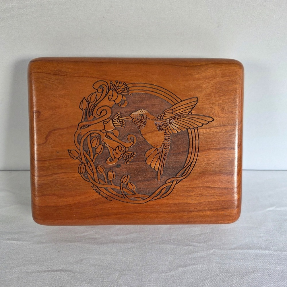 Corporate Custom Products Wooden Hummingbird Jewelry Valet Box Burgundy‎ Velvet